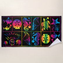 Hilton Head colorful sea life beach towel