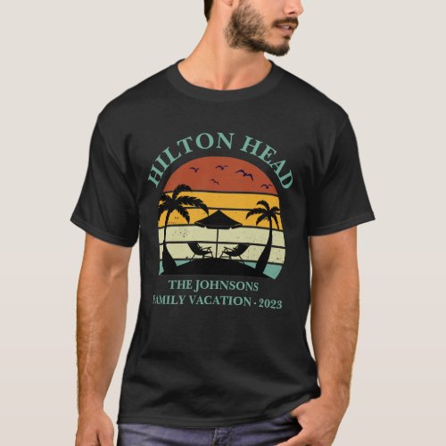 Hilton Head Family Vacation Monogram Beach  T_Shirt