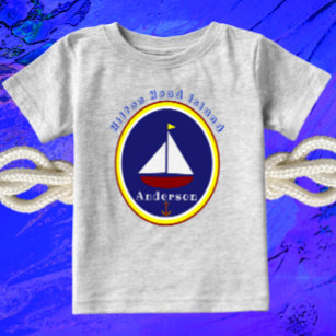 Hilton Head Island Cute Sailboat Anchor and Name Baby T-Shirt