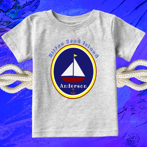Hilton Head Island Cute Sailboat Anchor and Name Baby T_Shirt