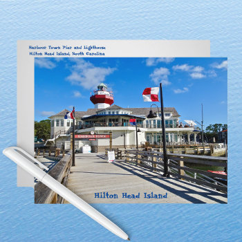 Hilton Head Island Harbor Town Pier & Lighthouse Postcard by Sozo4all at Zazzle
