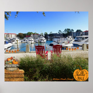 Hilton Head Island Harbour Town Marina Hello Fall Poster