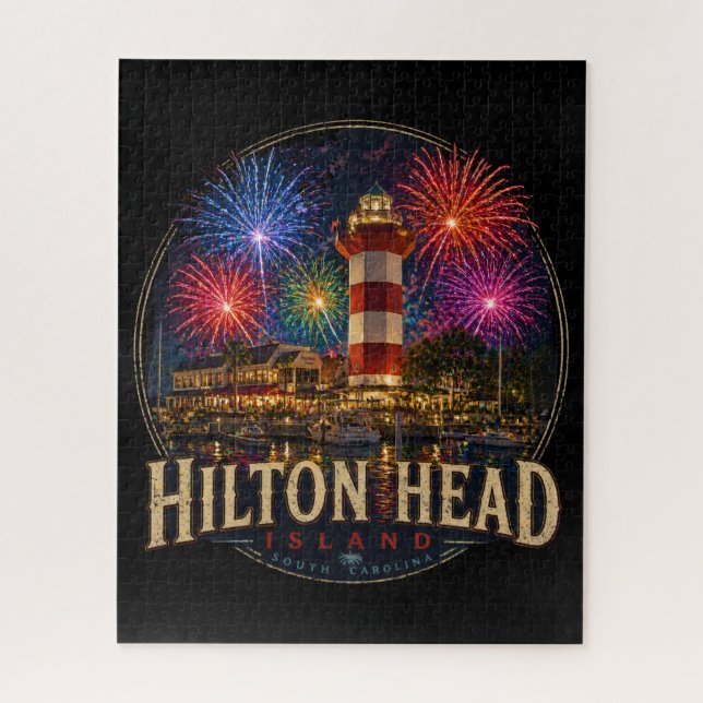 Hilton Head Island Lighthouse Patriotic Fireworks Jigsaw Puzzle (Vertical)