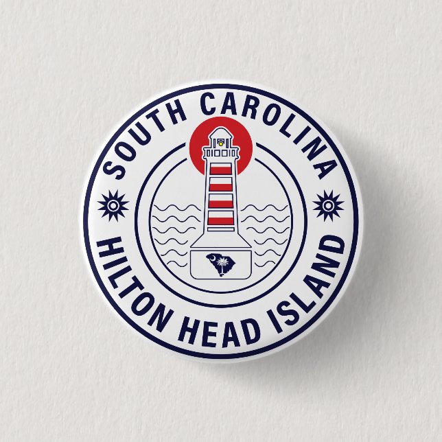 Hilton Head Island Lighthouse Retro Sunset Button (Front)