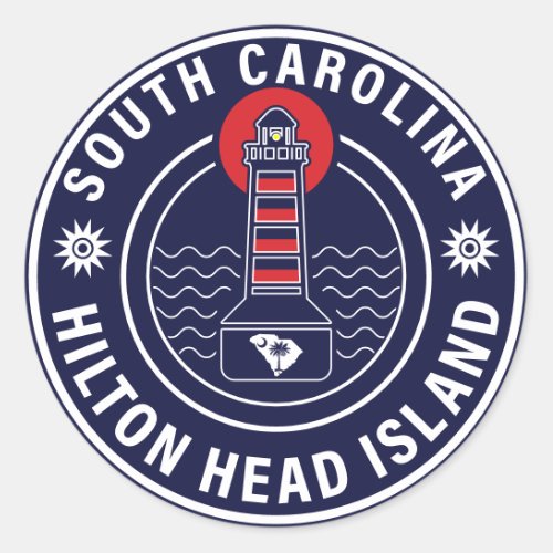 Hilton Head Island Lighthouse Retro Sunset Classic Round Sticker