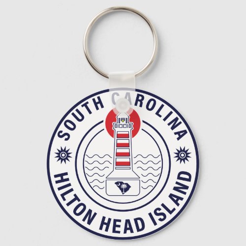 Hilton Head Island Lighthouse Retro Sunset Keychain