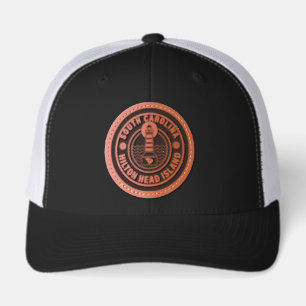 Hilton Head Island Lighthouse Retro Sunset Leather Patch Hat
