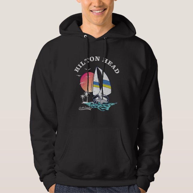 Hilton Head Island Sailboat Ocean Palm Trees Sunse Hoodie (Front)