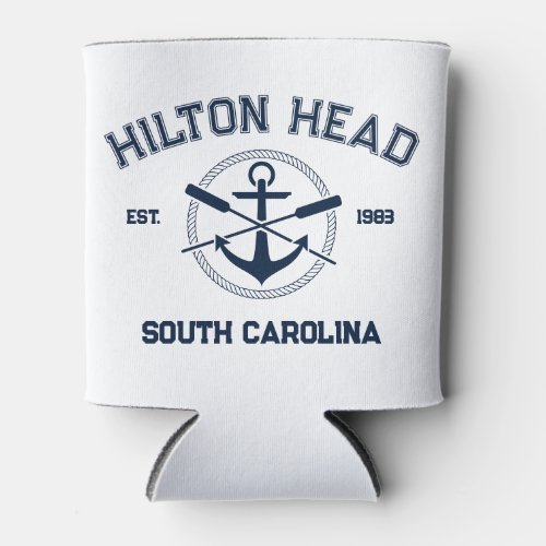 Hilton Head Island SC Navy Crossed Oars Anchor Can Cooler