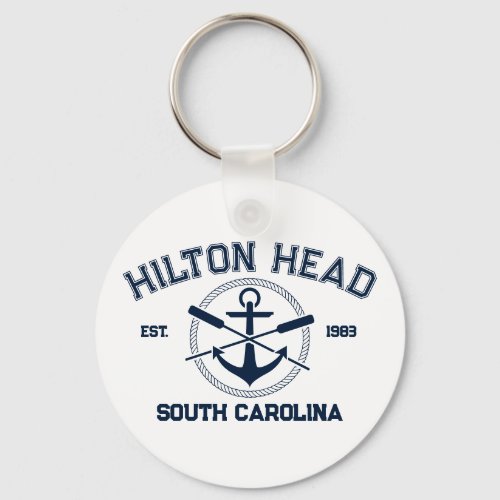Hilton Head Island SC Navy Crossed Oars Anchor Keychain