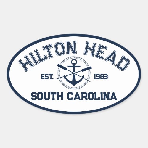 Hilton Head Island SC Navy Crossed Oars Anchor Oval Sticker