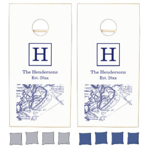 Hilton Head Island SC Vintage Map #2 Navy Blue Cornhole Set