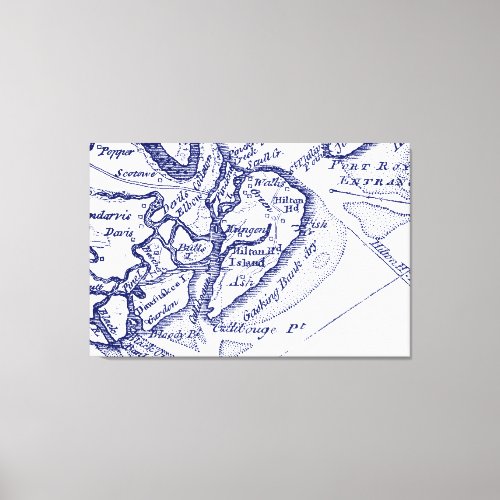 Hilton Head Island SC Vintage Map Navy Blue Canvas Print
