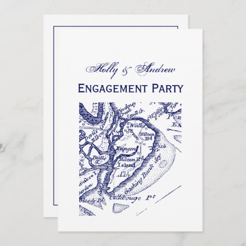 Hilton Head Island SC Vintage Map Navy Blue Invitation