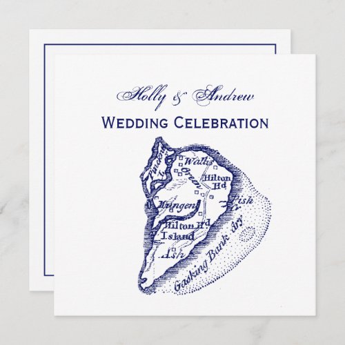 Hilton Head Island SC Vintage Map Navy Blue Invitation