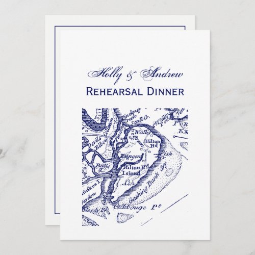 Hilton Head Island SC Vintage Map Navy Blue Invitation