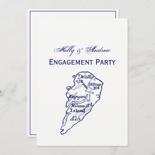 Hilton Head Island SC Vintage Map Navy Blue Invitation