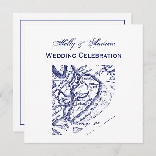 Hilton Head Island SC Vintage Map Navy Blue Invitation