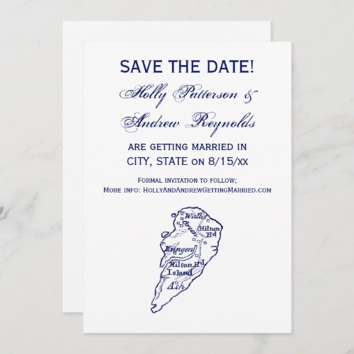 Hilton Head Island SC Vintage Map Navy Blue Invitation