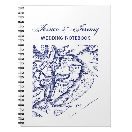 Hilton Head Island SC Vintage Map Navy Blue Notebook