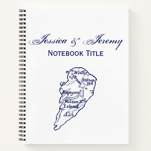 Hilton Head Island SC Vintage Map Navy Blue Notebook