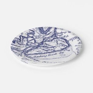 Hilton Head Island SC Vintage Map Navy Blue Paper Plates
