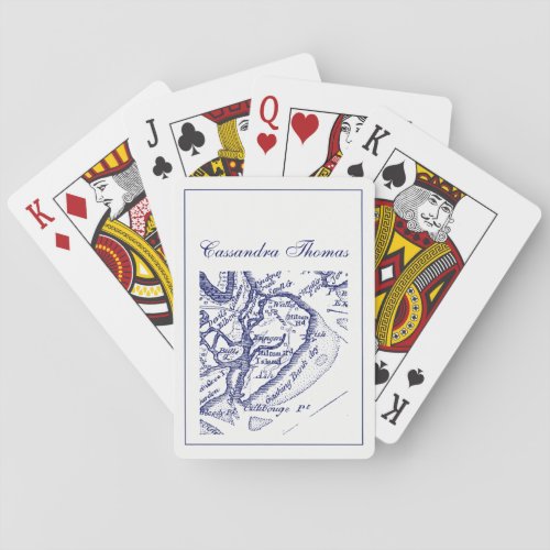  Hilton Head Island SC Vintage Map Navy Blue Poker Cards