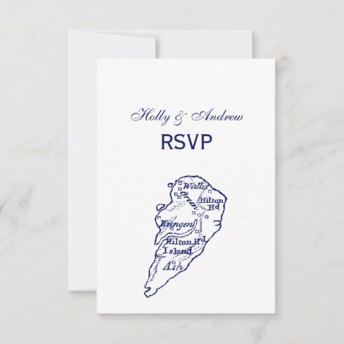 Hilton Head Island SC Vintage Map Navy Blue RSVP Card