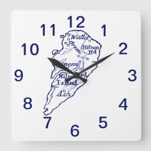 Hilton Head Island SC Vintage Map Navy Blue Square Wall Clock