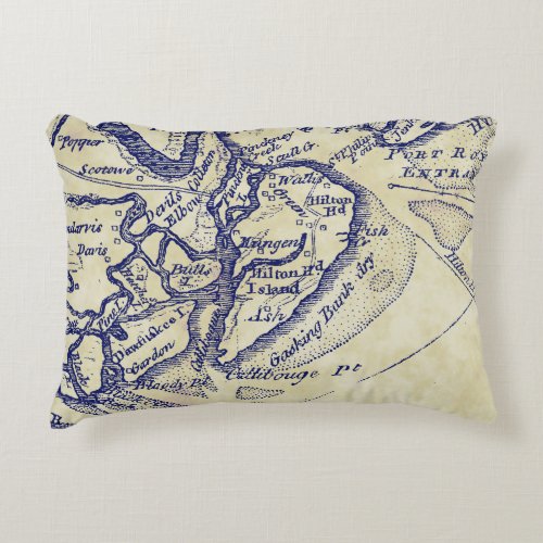 Hilton Head Island SC Vintage Map Navy Blue Tea St Accent Pillow