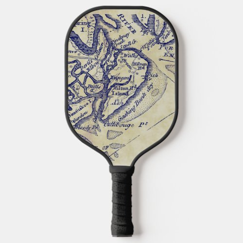 Hilton Head Island SC Vintage Map Navy Blue Tea St Pickleball Paddle