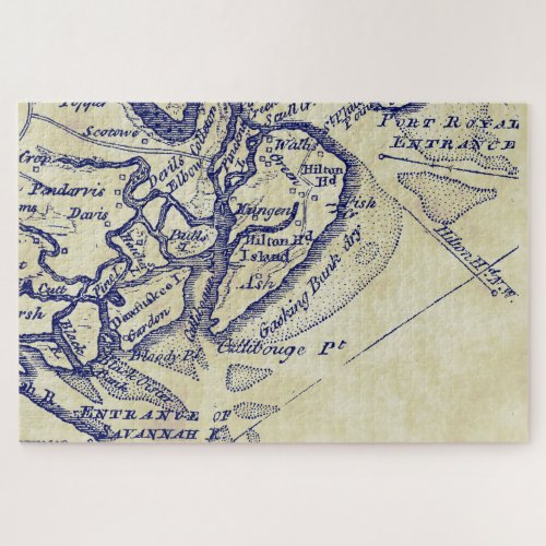 Hilton Head Island SC Vintage Map Navy Blue TS Jigsaw Puzzle
