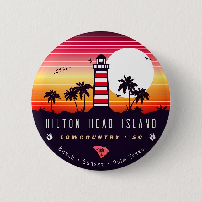 Hilton Head lighthouse SC Retro Sunset Souvenirs Button (Front)