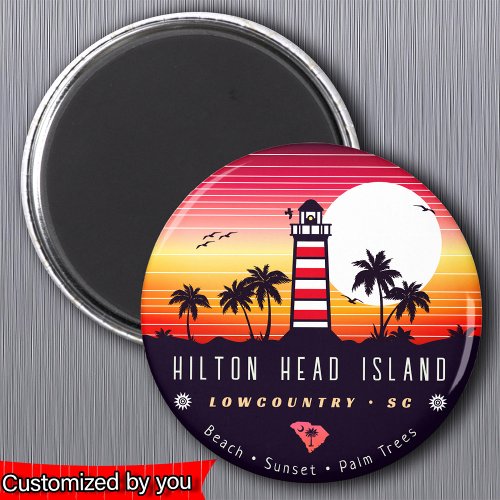 Hilton Head lighthouse SC Retro Sunset Souvenirs Magnet