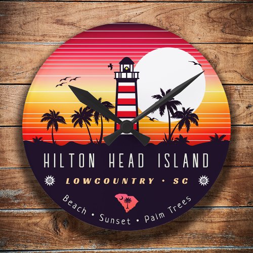 Hilton Head lighthouse SC Retro Sunset Souvenirs Round Clock