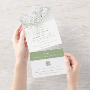 Hilton Head SC Map Elegant Sage Green Wedding All In One Invitation