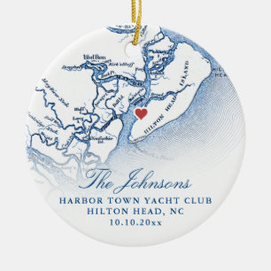 Hilton Head SC Map Wedding Photo Christmas Ceramic Ornament