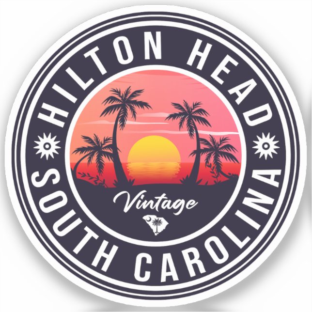 Hilton Head South Carolina Retro Sunset Souvenirs Sticker (Front)