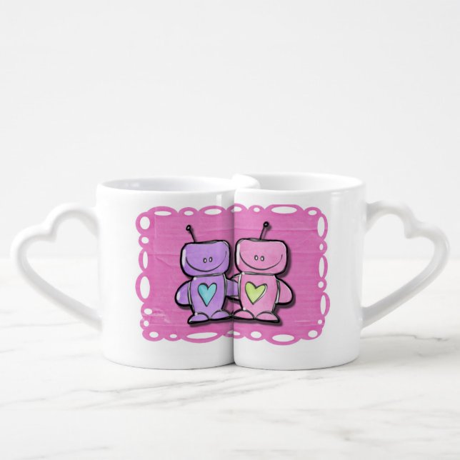Him and Her Robot Love Mugs (Front Nesting)