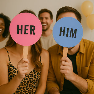 Him or Her? Game Paddles Wedding Party Fun Games Hand Fan