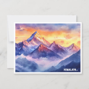 Himalaya mountains sunrise watercolor painting postcard