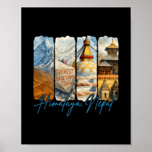 Himalaya Nepal Traveling Trip Brushstroke Souvenir Poster