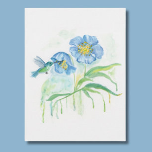Himalayan Blue Poppy with Hummingbird Postcard