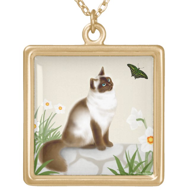 Himalayan Cat & Butterfly Necklace (Front)