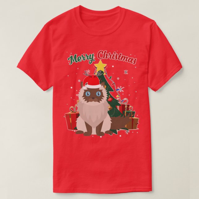 Himalayan Cat Christmas Tree Snow Flakes Xmas Pres T-Shirt (Design Front)