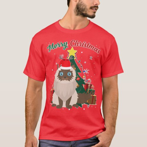 Himalayan Cat Christmas Tree Snow Flakes Xmas Pres T_Shirt