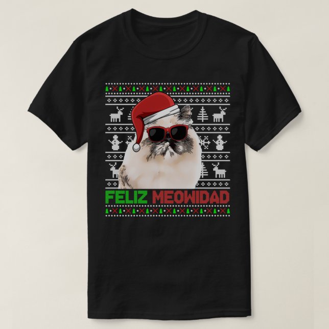 Himalayan Cat Feliz Meowidad Funny Christmas Pullo T-Shirt (Design Front)