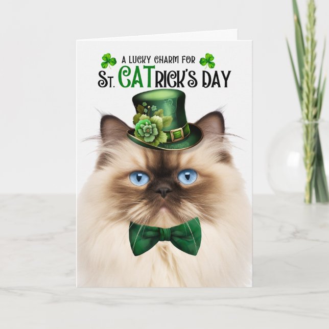 Himalayan Cat St CATrick's Day Lucky Charm Holiday Card (Front)