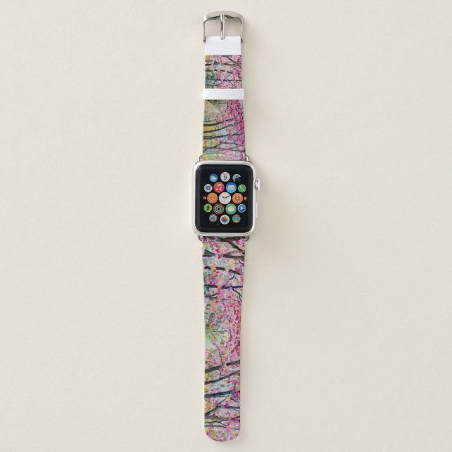 Himalayan Cherry Roadside Watercolor Landscape Apple Watch Band (Front)