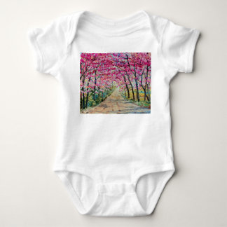 Himalayan Cherry Roadside Watercolor Landscape Baby Bodysuit